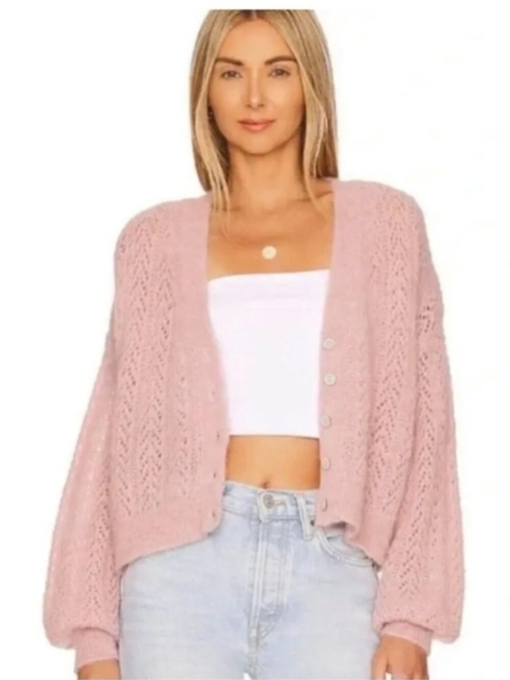 Free People Amelia Alpaca Dusty Rose Valentine Cardigan Balloon Sleeves